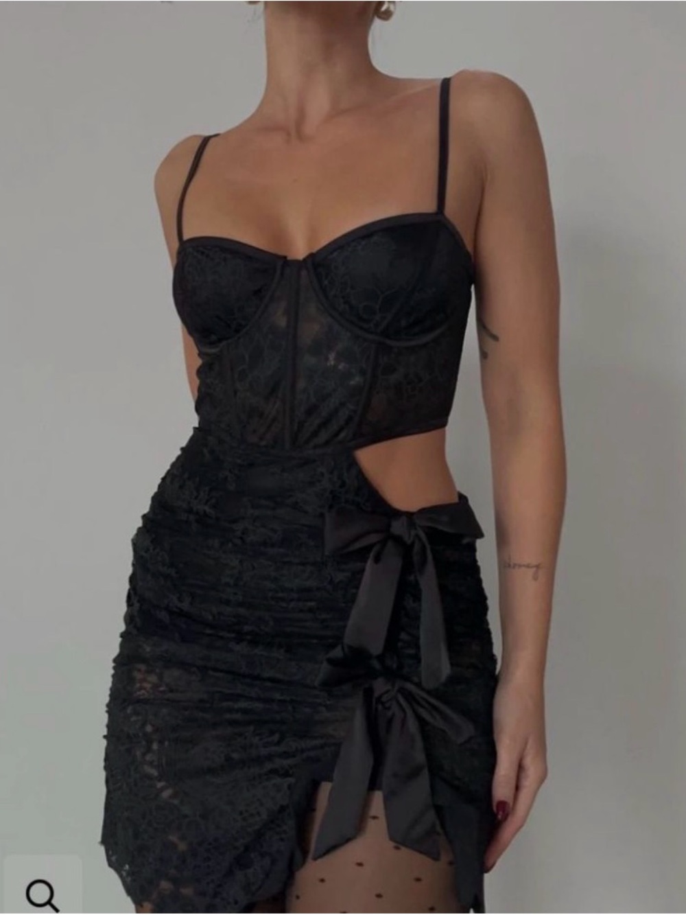 For Love And Lemons Black Lace Bustier Dress with Satin Bows #43